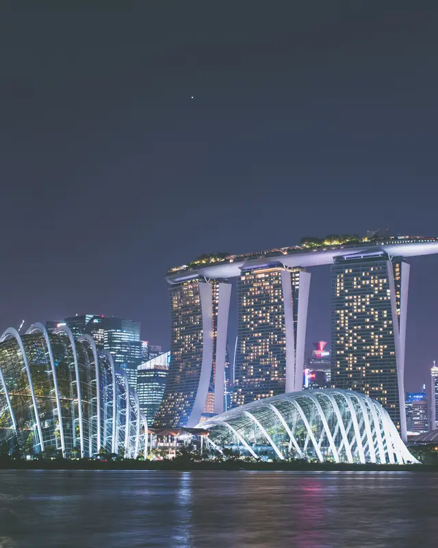 Marina Bay skyline in Singapore lit up at night