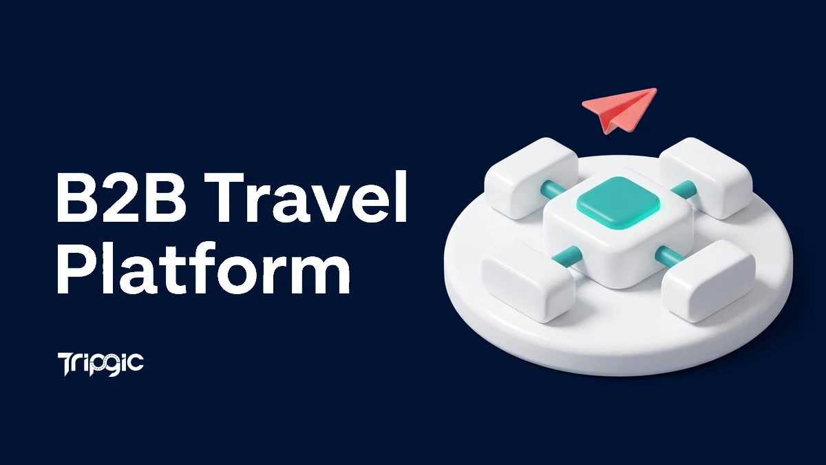 B2B travel platform: one booking hub connected to four travel agent desks