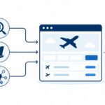 Multiple flight data sources feeding into one booking platform through a travel API aggregator, an alternative to the Google Flights API